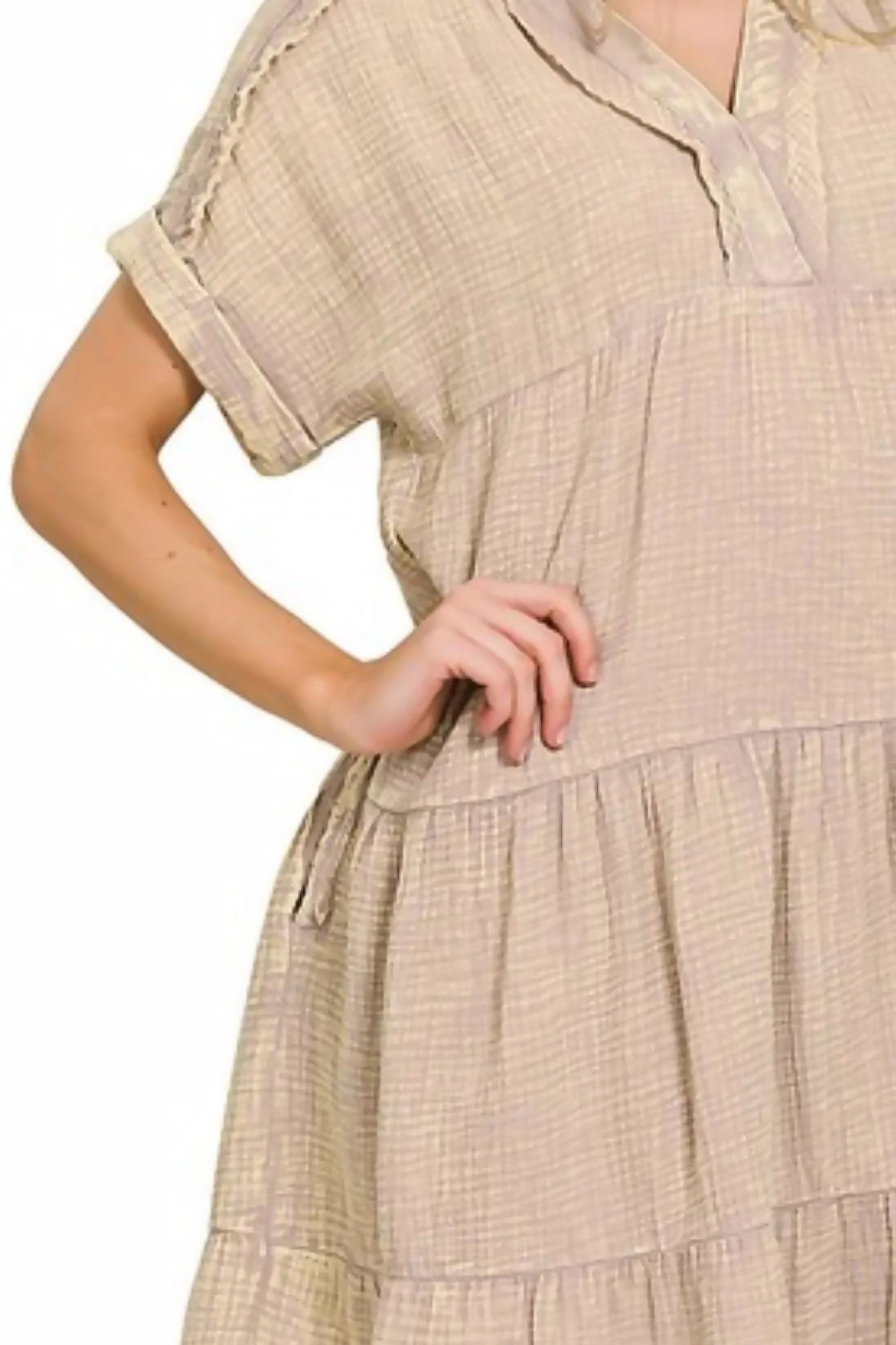 Zenana Washed Double Gauze Raw Edge Notched Dress 2 Image