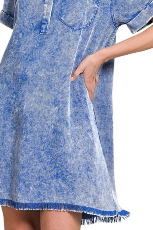 Zenana Tencel Mineral Washed Collared Shirts Dress
